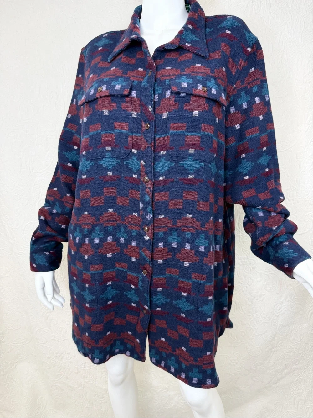 LL Bean Signature XL NWT Aztec Patterned Southwestern Chamois Tunic Shirt Jacket